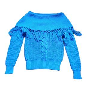 Vintage 80s off the shoulder bulky blue sweater